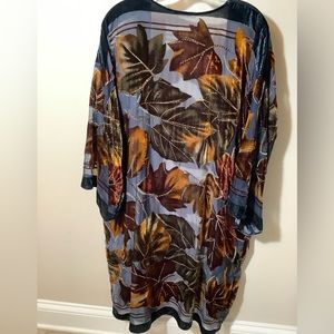 Soft Surroundings Velvet & mesh beaded duster with Fall leaves L/XL